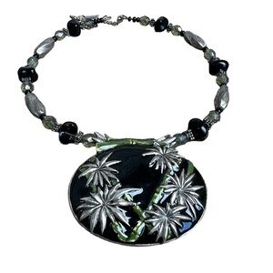 Vintage Chico’s Haute Couture Enamel Chinese Bamboo Pendant glass neckla…